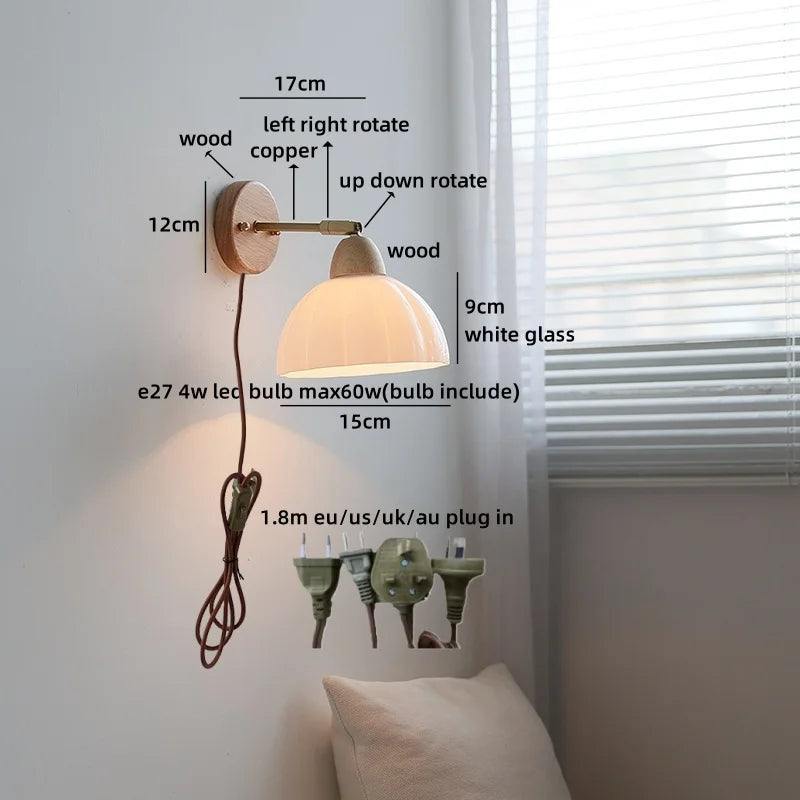 Axyaa White Ceramic LED Wall Sconce – Wooden Socket Stair Wall Light
