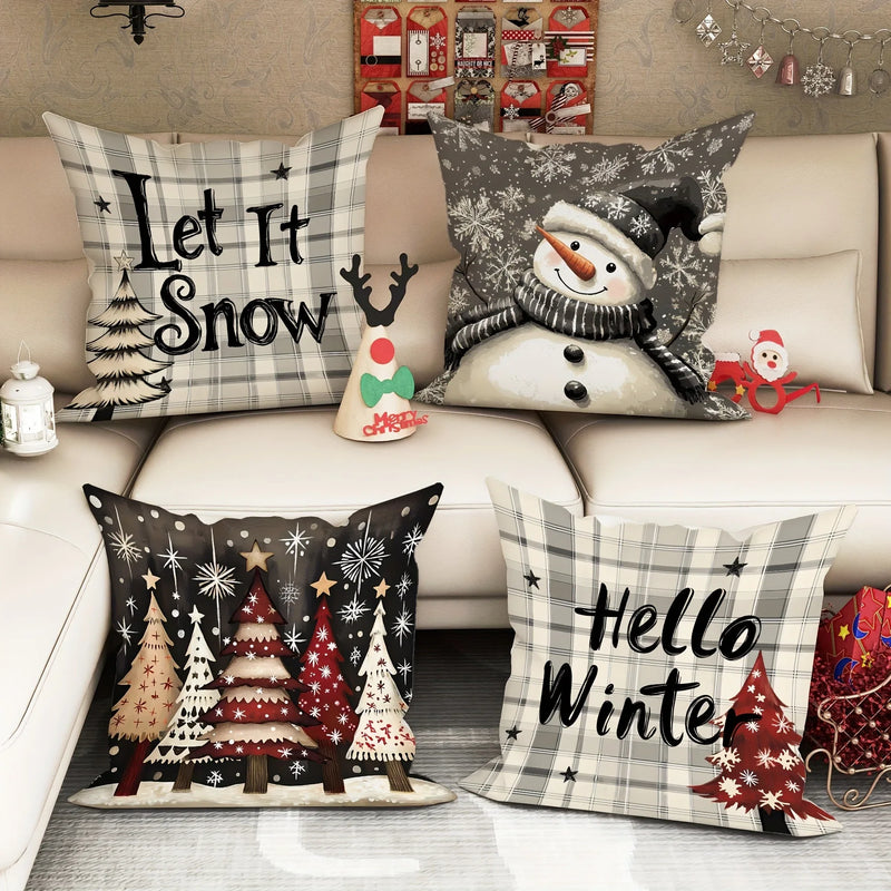 Axyaa Christmas Tree Snowman Pillowcase for Home Sofa Decoration