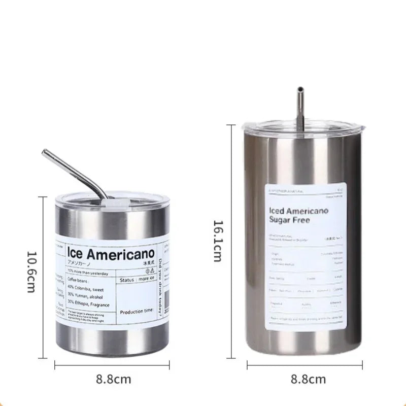 Axyaa Stainless Steel Double-layer Coffee Cup with Straw