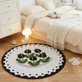 Axyaa French Rose Round Carpet - Autumn Winter Girl Bedroom Area Rug