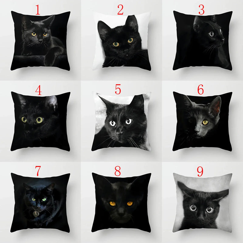 Axyaa  Black Cat Pillowcase  Decorative Square Cushion Cover 45*45cm