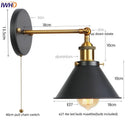 Axyaa Gold Industrial Wall Lamp with Pull Chain Switch and LED Lighting
