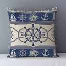 Navy Blue Mediterranean Print Linen Cushion Cover by Axyaa - 45x45cm