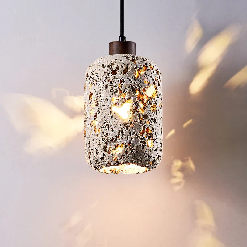 Axyaa Retro Stone Pendant Light: Stylish Wood Chandelier for Home Decor