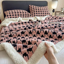 Axyaa Houndstooth Fleece Blanket Set & Pillowcase - Double Layer Thick Warm Blanket for Bed & Sofa