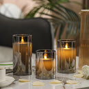 Axya LED Candle Light Set - Golden Gray Glass Cylindrical with Remote Control