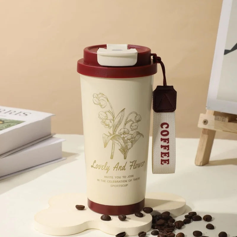 Axyaa 500ml Stainless Steel Vacuum Insulated Coffee Cup Straw Mug