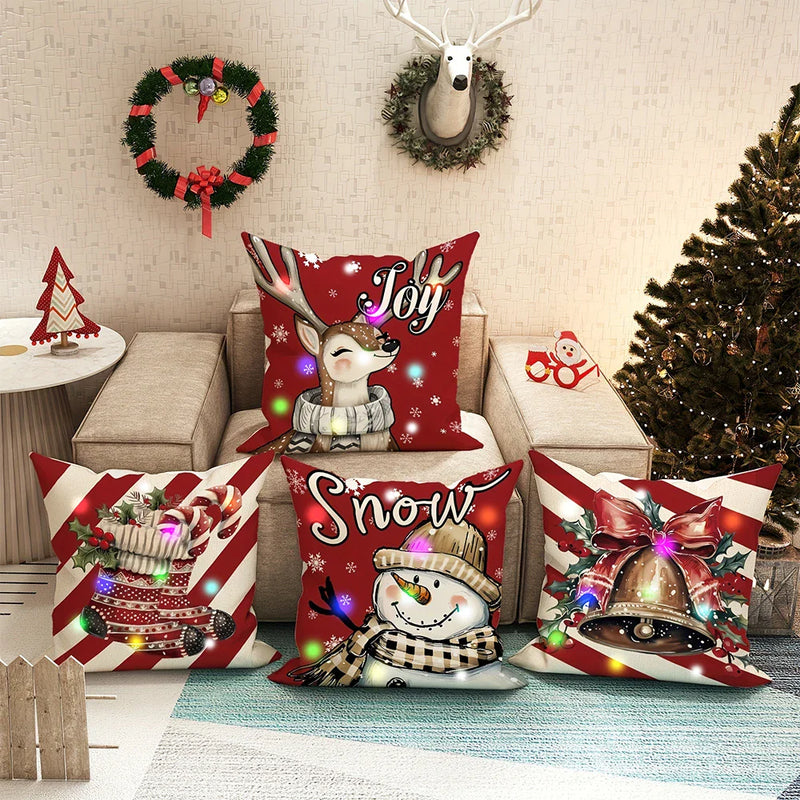Axyaa Snowman Fawn Bell LED Pillowcase - Christmas Party Home Decor & Gift