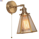 Axyaa Brass Glass LED Wall Light - Vintage Bathroom Vanity Lamp