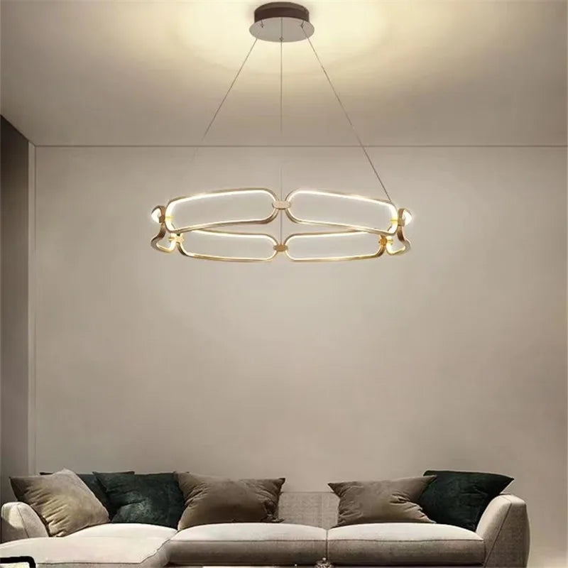 Axyaa Adara Chandelier: Luxury LED Ring Light for Modern Living Room Decor