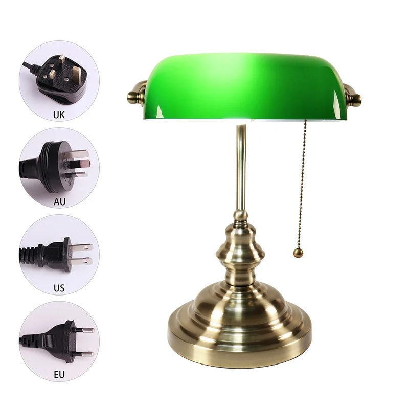 Axyaa Retro Industrial Green Glass Banker Table Lamp