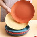 Axyaa Round Wheat Straw Plates Set for Dining & Microwave - Unbreakable & Stackable