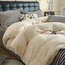 Axyaa Flannel Plush Bedding Set: Duvet Cover, Stripe Sheet, Pillowcase - Winter Home Bedlinen