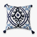 Axyaa Bohemian Tufted Lumbar Pillow Cover with Geometric Floral Embroidery & Pompom Tassels