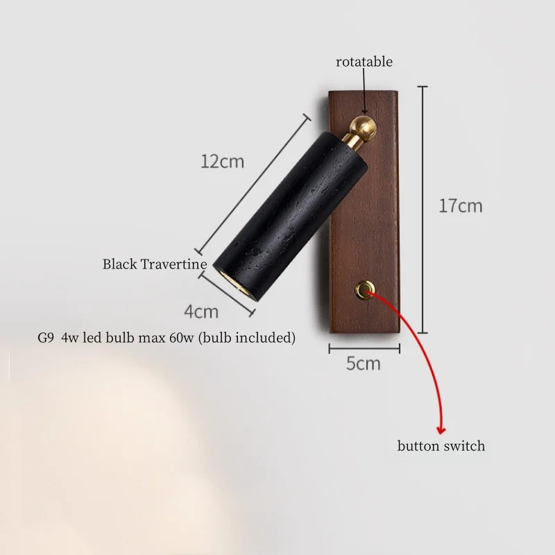 Axyaa Modern LED Wall Sconce Pull Chain Switch Reading Lamp Black Travertine