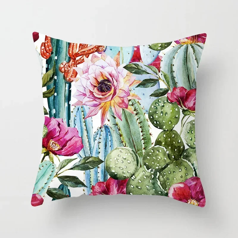 Axyaa Cactus Plants Pattern Cushion Cover Throw Pillow for Sofa Chairs