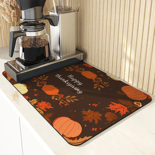 Thanksgiving Drying Mat by Axyaa: Absorbent Placemat for Table Cup Drying - Anti-Slip Décor Accessory