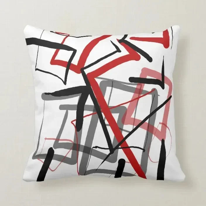 Axyaa Retro Geometric Lines Pillow Cover Set — Red & Black, Sofa Decor & Home Accent
