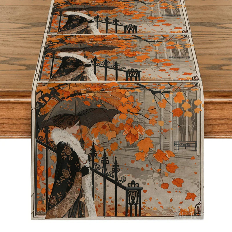 Autumn Maple Leaf Table Runner by Axyaa: Retro Home Dining Decor