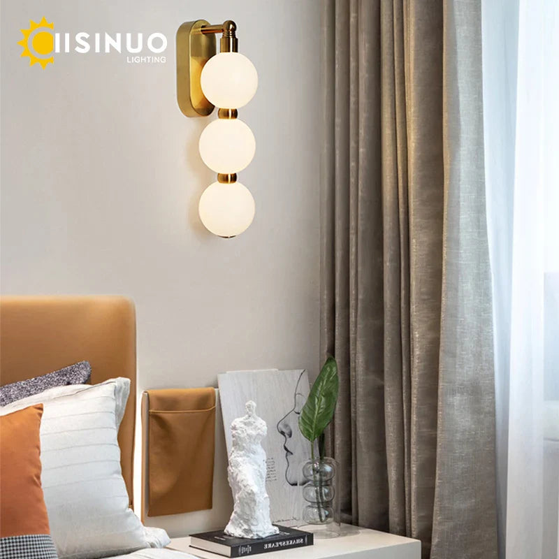 Axyaa White Acrylic Ball Wall Light: Trichromatic Changeable & Gold Metal Finish