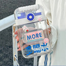 Axyaa Cute Flat Water Bottle 850ml with Strap Straw, BPA Free Kawaii Portable Gym Drink Bottle