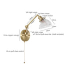 Axyaa Brass Glass LED Wall Sconce, Pull Chain, Rotating Mirror, Vintage Style
