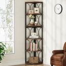 Axyaa 6 Tier Rustic Corner Bookcase Shelving Unit - 67 inch Tall Standing Rack