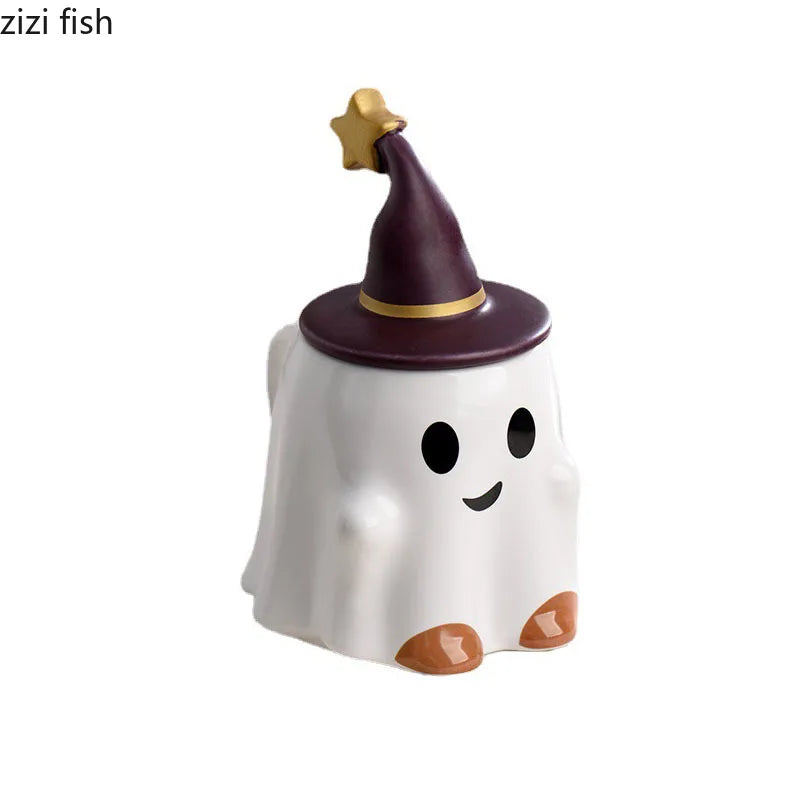 Axya Cute Ghost Ceramic Mug with Cover - Halloween Easter Gift