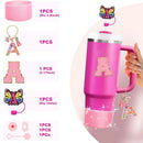 Axyaa Cup Set: Initials Silicone Straw Cap Boot Handle Sticker Charm