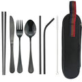 Axyaa Stainless Steel Dinnerware Set with Reusable Straw, Cutlery, Knife, Spoon, Fork, Chopsticks