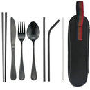 Axyaa Stainless Steel Dinnerware Set with Reusable Straw, Cutlery, Knife, Spoon, Fork, Chopsticks