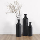 Axyaa Set of 3 Hammered Black Metal Floor Vases - Oversized Rustic Cylinder Design