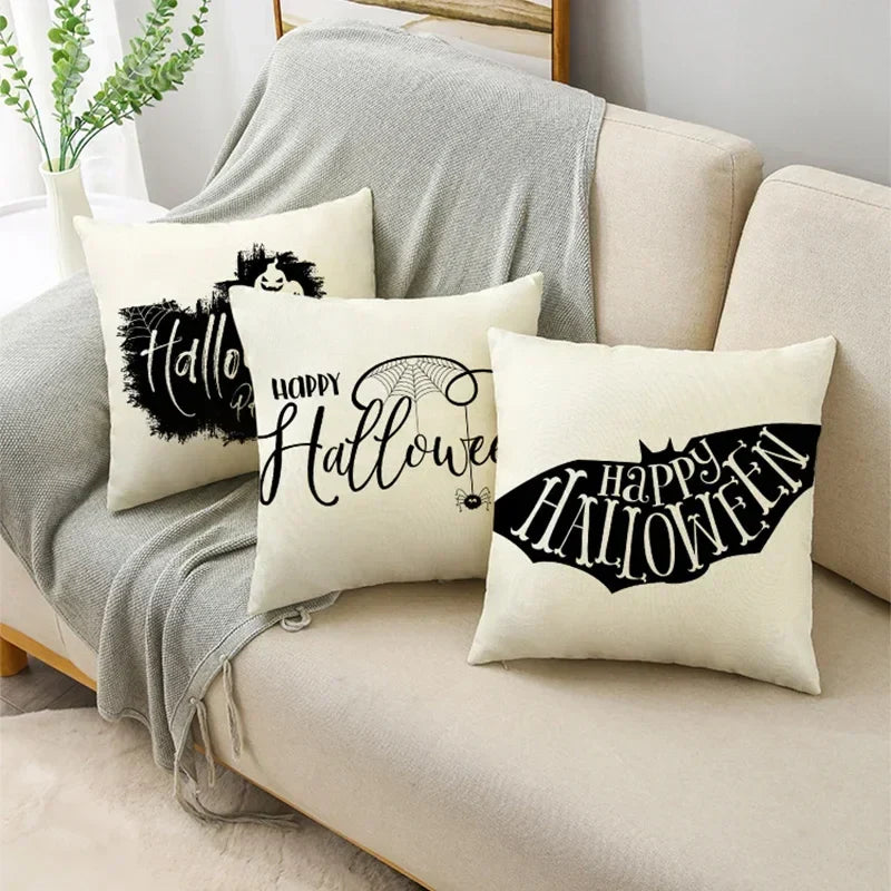 Black White Happy Halloween Trick Or Treat Pillowcase for Axyaa Décor