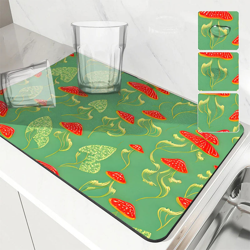 Axyaa Plant Leaf Kitchen Absorbent Draining Mat - Quick Dry Dish Drying Mat