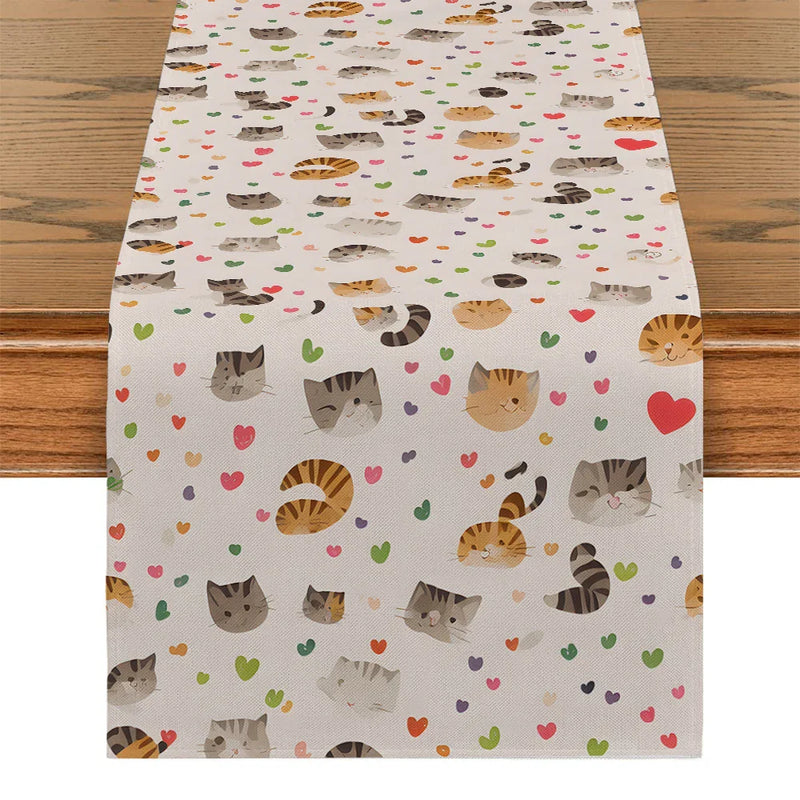 Axyaa Polka Dot Cat Abstract Table Runner for Kitchen Dining Party Decor