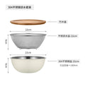 Axyaa Stainless Steel Strainer Colander Set with Bamboo Cover - Mixing Bowl with Scale