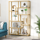 Axyaa Gold Etagere Bookcase with Faux Marble - Modern 8-Shelf Bookshelf Display