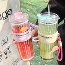 Axyaa Glass Straw Water Bottle for Girls, Large Capacity Ice Cup with Lid