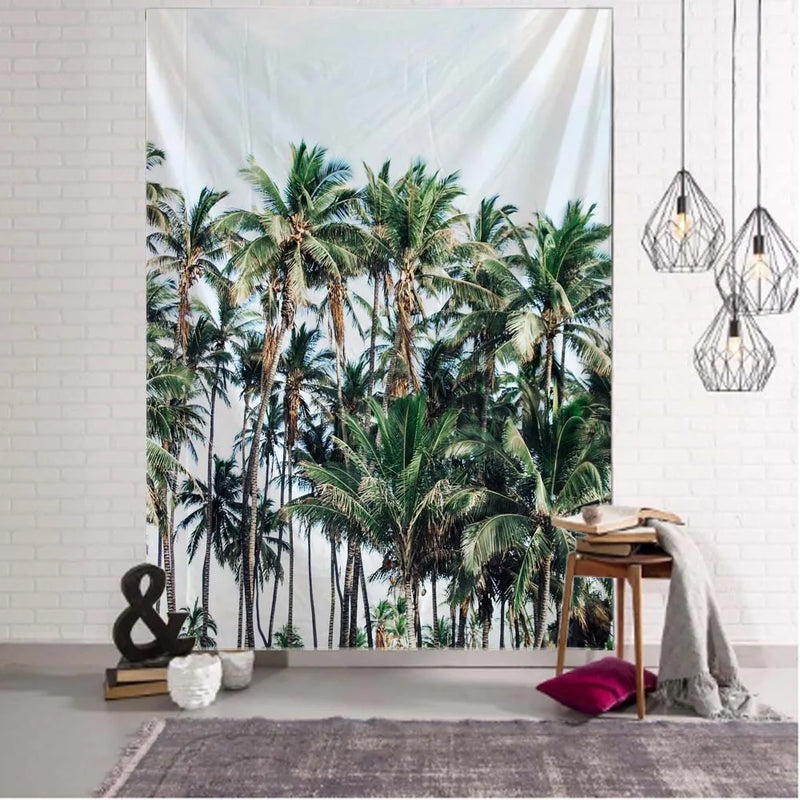 Axyaa Jungle Palm Tree Tapestry: Tropical Plant Leaves Wall Hanging.