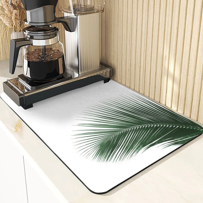 Axyaa Leaves Print Silicone Placemats - Absorbent Kitchen Dish Mat