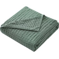 Axyaa Summer Waffle Plaid Cotton Bed Blanket in Green Pink