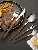 Axyaa Stainless Steel Cutlery Set with Portuguese Wood Grain Handle