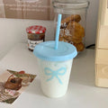 Axyaa Kawaii Bowknot Tumbler: Portable Cute Plastic Cup with Straw for Drinks