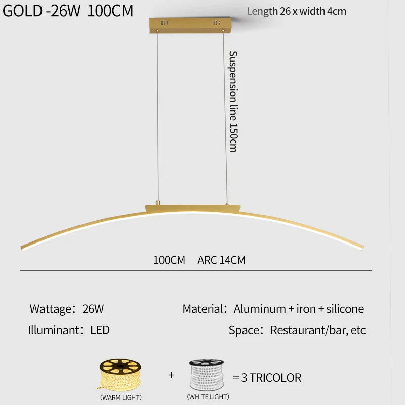 Axyaa LED Arc Pendant Light - Adjustable Brightness, Energy Efficient Kitchen Ceiling Lamp