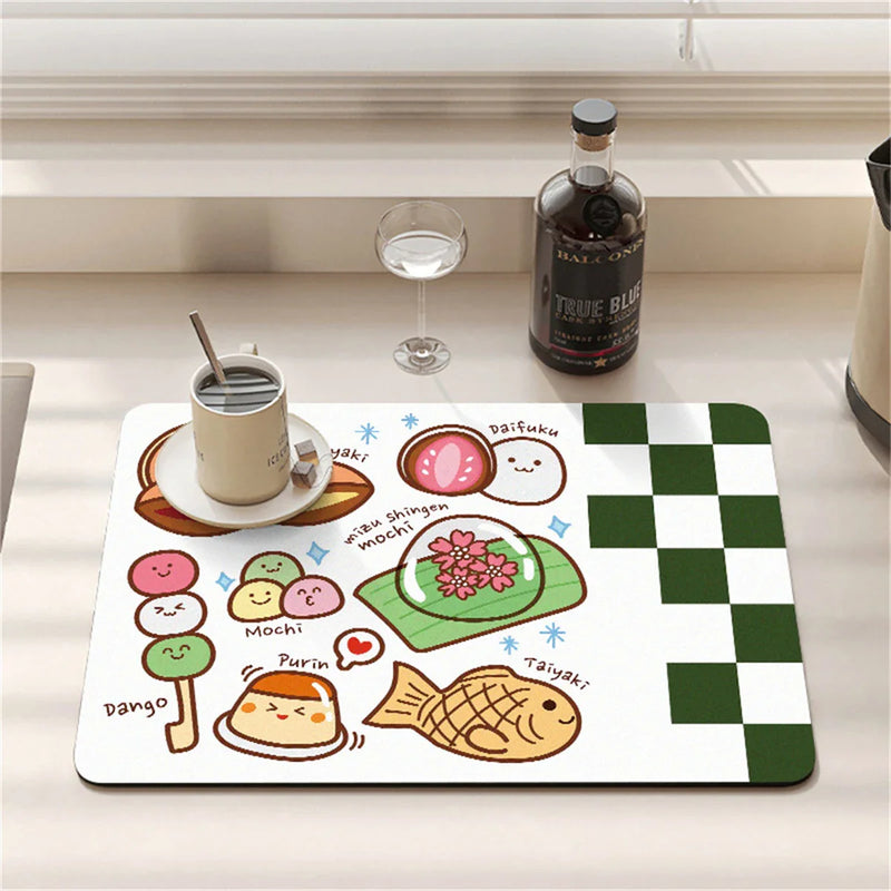 Axyaa Cartoon Print Kitchen Coasters Set for Glasses and Dishes