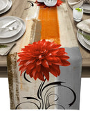Axyaa Blue Dahlia Oil Painting Table Runner - Home Dinner Table Decor