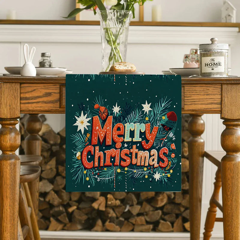 Axyaa Christmas Farmhouse Table Runner Lights Bells Party Decor Dining Cloth