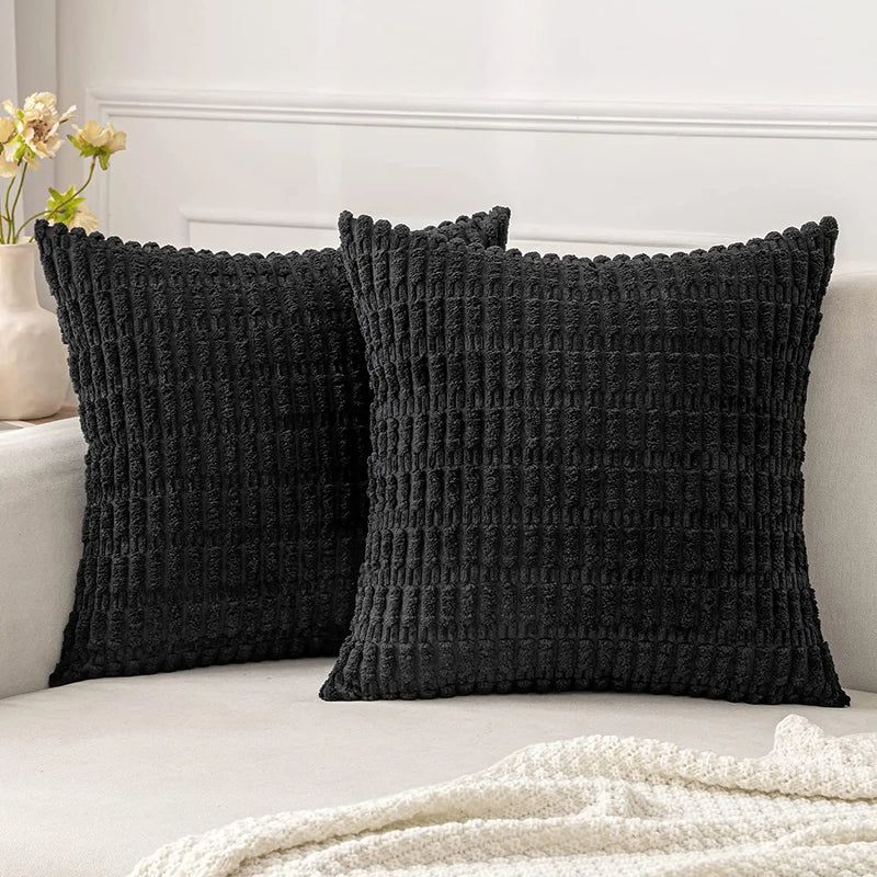 Axyaa Tripe Stripe Corduroy Cushion Cover 18x18 Inch - Boho Chic Home Decor for Living Room
