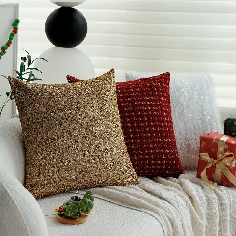 Axyaa Classic Gold Christmas Wool Knitted Pillow Cover for Room Decoration