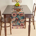 Axyaa Green Jacquard Table Runner with Tassels